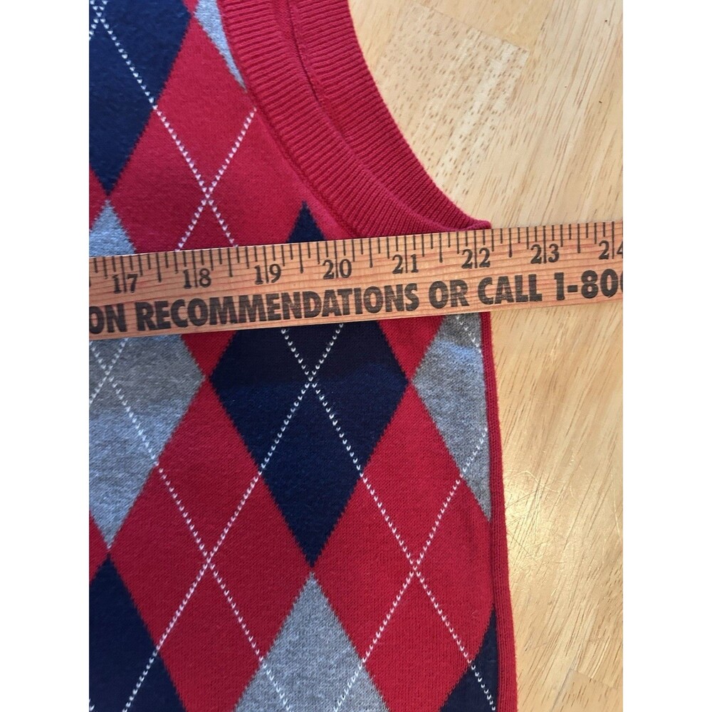 Chaps Mens XL Red Argyle Sweater Vest Cotton V Neck Preppy Golf Classic Dad Gift - Picture 9 of 13